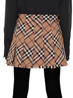 Check Pleated Wrap Miniskirt