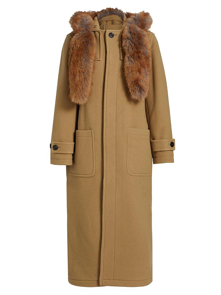 Faux Fur Trim Wool Duffle Coat