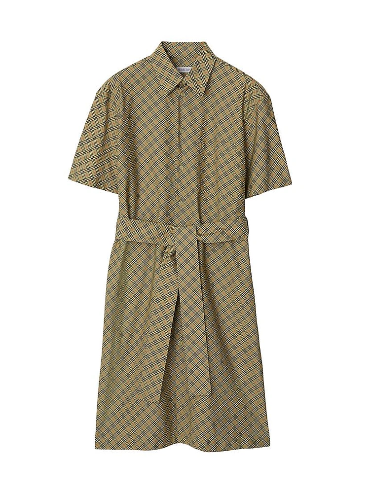 Check Cotton Belted Shirtdress