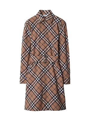 Belted Wool-Blend Shirtdress