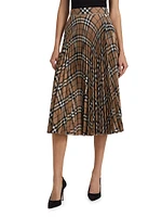 Check Wool-Blend Pleated Midi-Skirt