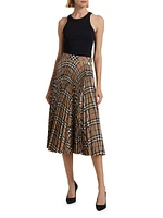 Check Wool-Blend Pleated Midi-Skirt