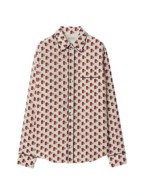 Postbox-Print Silk Long-Sleeve Blouse