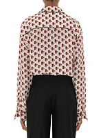 Postbox-Print Silk Long-Sleeve Blouse