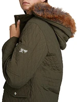 Relaxed Diamond-Quilt Faux-Fur-Trim Jacket