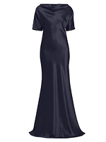 Satin Cowlneck Short-Sleeve Gown