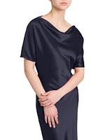 Satin Cowlneck Short-Sleeve Gown