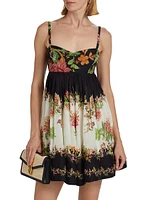 Floral Linen-Blend Sleeveless Minidress