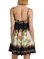 Floral Linen-Blend Sleeveless Minidress