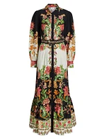 Floral Cotton & Linen Belted Maxi Dress