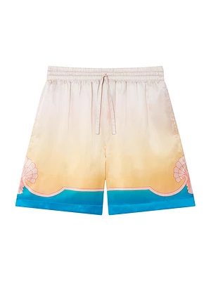 Abstract Silk Drawstring Shorts