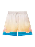 Abstract Silk Drawstring Shorts