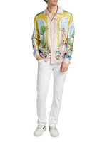 Silk Satin Cuban Collar Printed Shirt