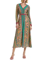 Lea Belted Scarf-Print Silk Shirtdress