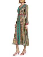 Lea Belted Scarf-Print Silk Shirtdress