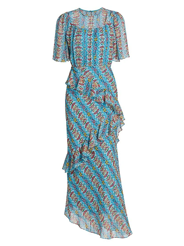 Vida Printed Silk Ruffled Maxi Dress