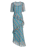 Vida Printed Silk Ruffled Maxi Dress