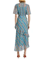 Vida Printed Silk Ruffled Maxi Dress