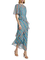 Vida Printed Silk Ruffled Maxi Dress