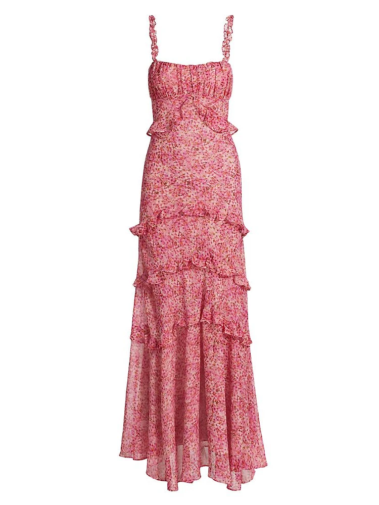 Olina Floral Ruffle-Trim Maxi Dress