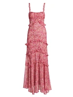 Olina Floral Ruffle-Trim Maxi Dress