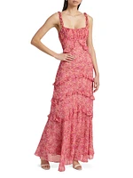 Olina Floral Ruffle-Trim Maxi Dress