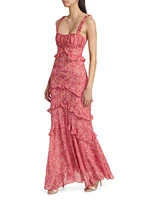 Olina Floral Ruffle-Trim Maxi Dress