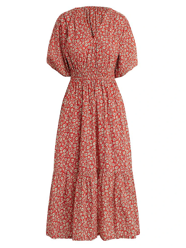 Lindsey Floral Puff-Sleeve Midi-Dress