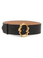 Leather Snake Buckle Wide Belt