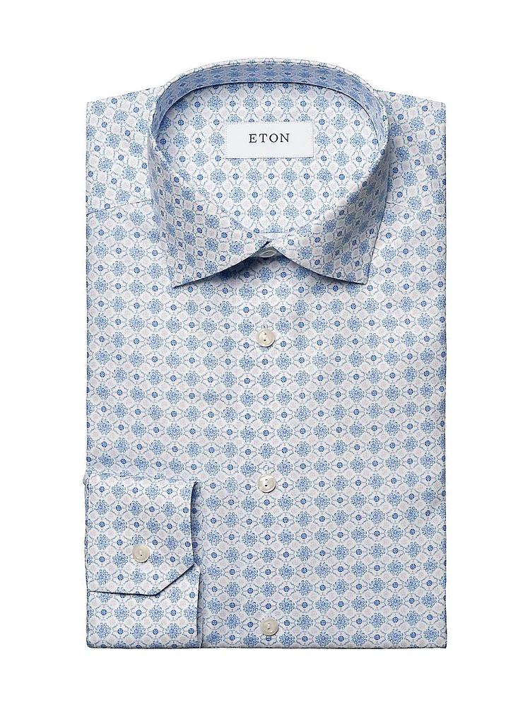 Slim-Fit Medallion Print Twill Shirt