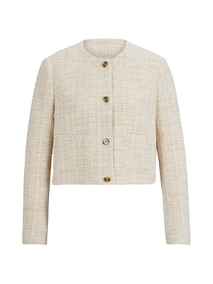 Collarless Regular-Fit Jacket in Melange Tweed