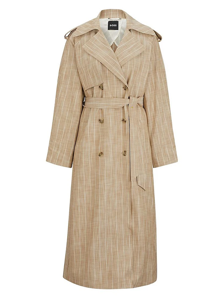 Double-Breasted Trench Coat Pinstripe Material