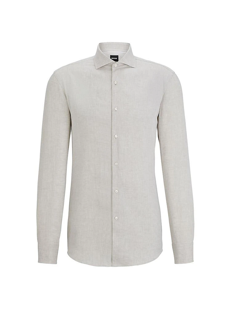 Slim-Fit Shirt Linen with Spread Collar