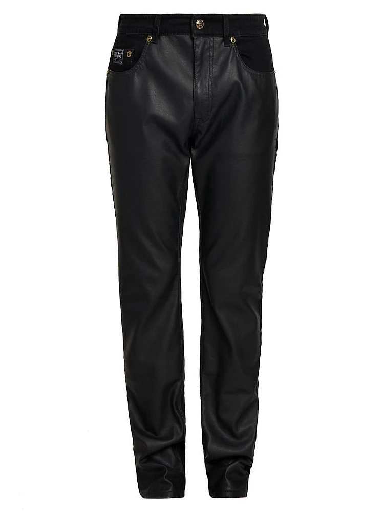 Faux Leather Five-Pocket Pants