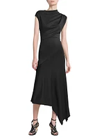 Asymmetric Draped Jersey Midi-Dress