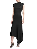 Asymmetric Draped Jersey Midi-Dress