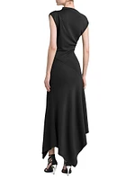 Asymmetric Draped Jersey Midi-Dress