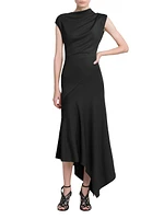 Asymmetric Draped Jersey Midi-Dress