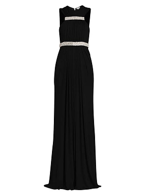 Jersey Crystal-Embellished Sleeveless Gown