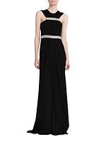 Jersey Crystal-Embellished Sleeveless Gown