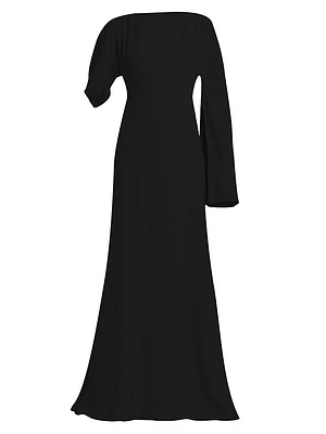 Crepe Asymmetric Cape-Sleeve Gown