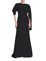 Crepe Asymmetric Cape-Sleeve Gown