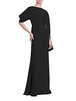 Crepe Asymmetric Cape-Sleeve Gown