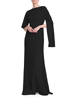 Crepe Asymmetric Cape-Sleeve Gown