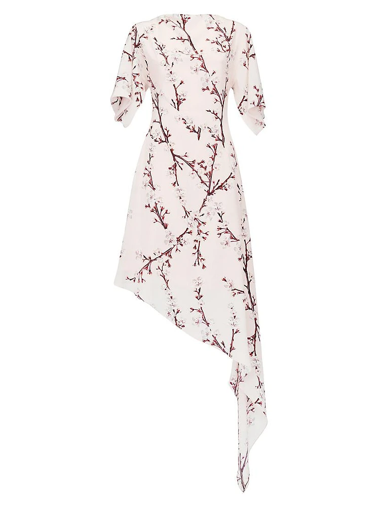 Floral Silk Asymmetric Midi-Dress