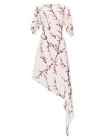 Floral Silk Asymmetric Midi-Dress