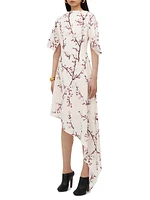 Floral Silk Asymmetric Midi-Dress