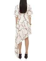 Floral Silk Asymmetric Midi-Dress