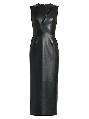 Leather Slash Sleeveless Midi-Dress