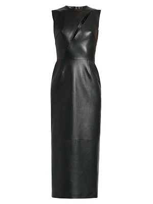 Leather Slash Sleeveless Midi-Dress